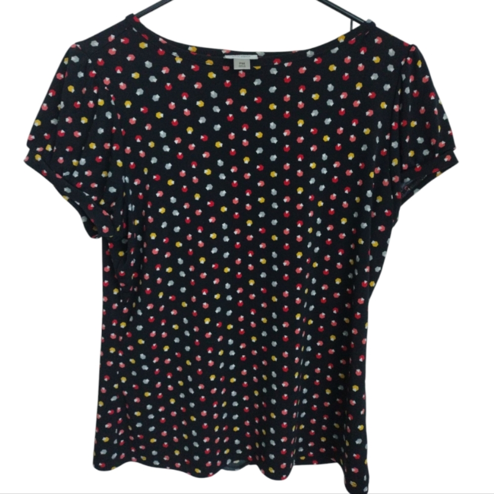 Petite Stretch Hexagon Black Multicolored Printed Blouse